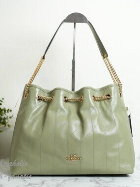 Coach CDR00 Evelyn Shoulder Bag With Quilting In Leather/Gold/Pistachio NWT